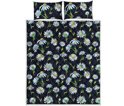 Watercolor Daisy Floral Pattern Print Quilt Bed Set