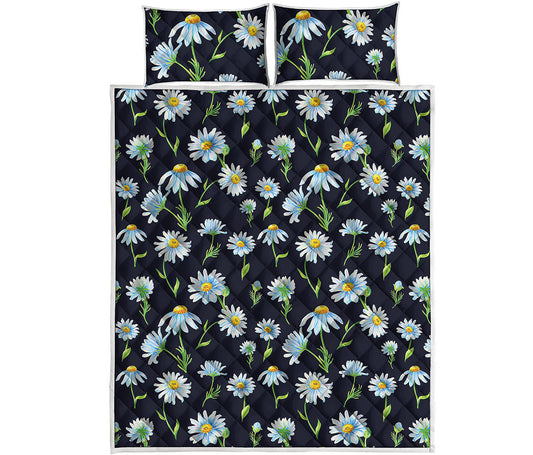 Watercolor Daisy Floral Pattern Print Quilt Bed Set