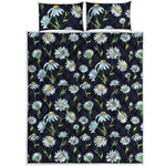 Watercolor Daisy Floral Pattern Print Quilt Bed Set