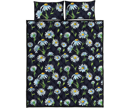 Watercolor Daisy Floral Pattern Print Quilt Bed Set
