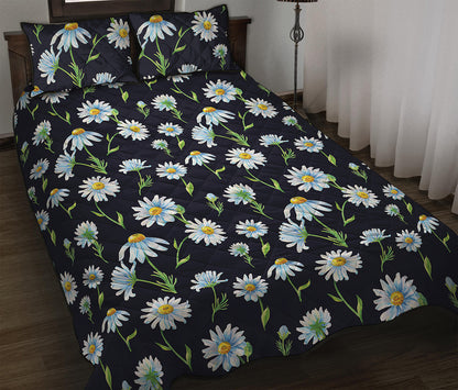 Watercolor Daisy Floral Pattern Print Quilt Bed Set