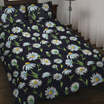 Watercolor Daisy Floral Pattern Print Quilt Bed Set