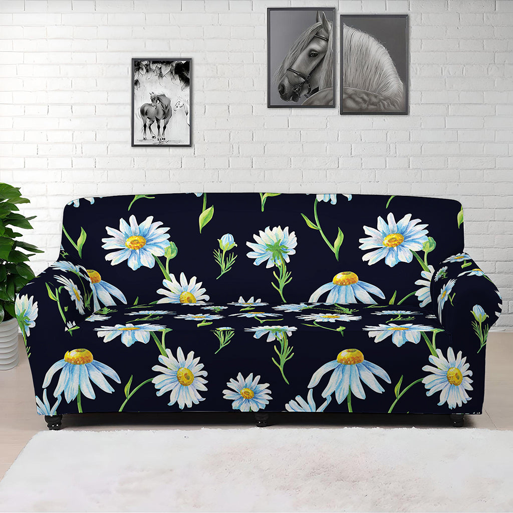 Watercolor Daisy Floral Pattern Print Sofa Cover