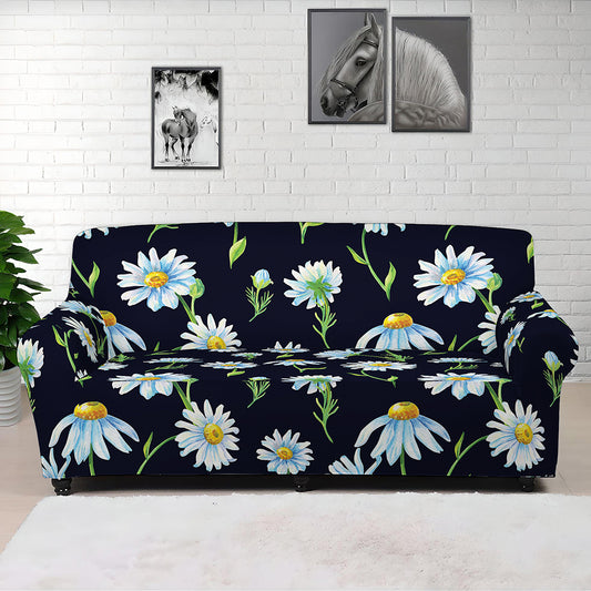 Watercolor Daisy Floral Pattern Print Sofa Cover