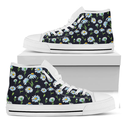 Watercolor Daisy Floral Pattern Print White High Top Shoes