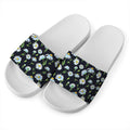 Watercolor Daisy Floral Pattern Print White Slide Sandals