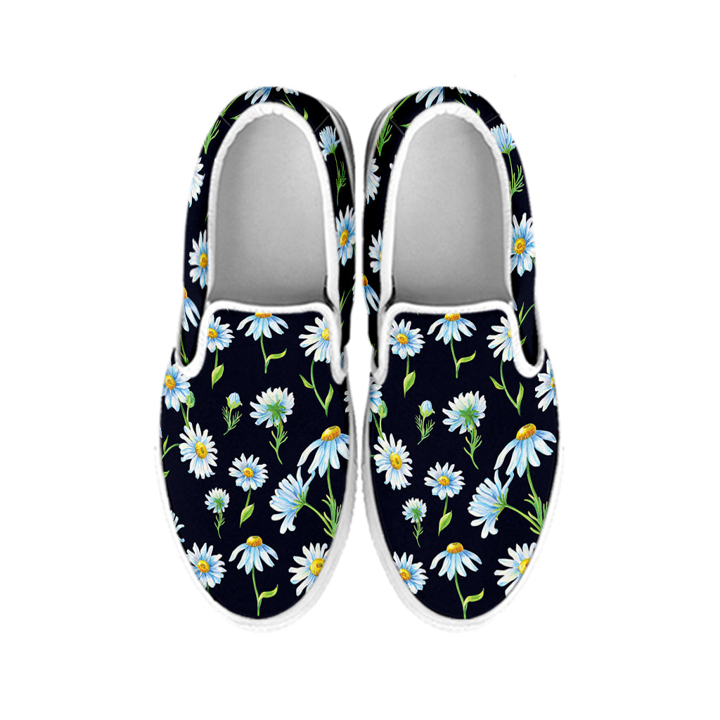 Watercolor Daisy Floral Pattern Print White Slip On Shoes