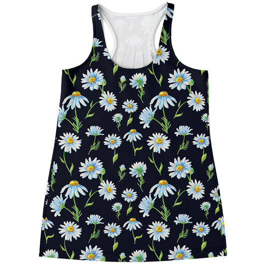 Watercolor Daisy Floral Pattern Print Women's Racerback Tank Top