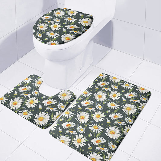 Watercolor Daisy Flower Pattern Print 3 Piece Bath Mat Set