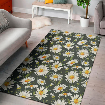 Watercolor Daisy Flower Pattern Print Area Rug