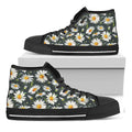 Watercolor Daisy Flower Pattern Print Black High Top Sneakers