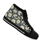 Watercolor Daisy Flower Pattern Print Black High Top Shoes