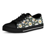 Watercolor Daisy Flower Pattern Print Black Low Top Shoes