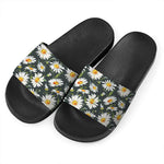 Watercolor Daisy Flower Pattern Print Black Slide Sandals