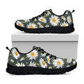Watercolor Daisy Flower Pattern Print Black Running Shoes