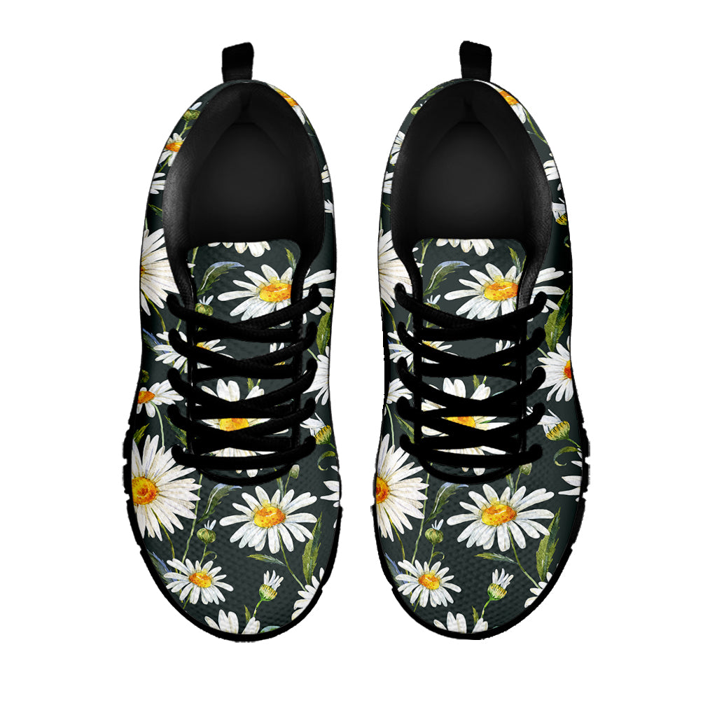 Watercolor Daisy Flower Pattern Print Black Sneakers