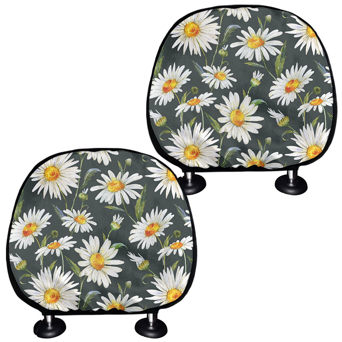 Watercolor Daisy Flower Pattern Print Car Headrest Covers