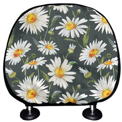 Watercolor Daisy Flower Pattern Print Car Headrest Covers