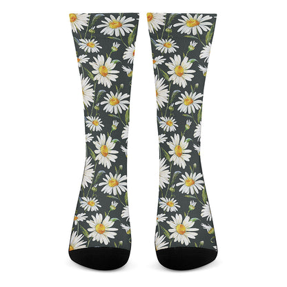 Watercolor Daisy Flower Pattern Print Crew Socks