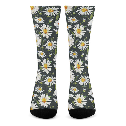 Watercolor Daisy Flower Pattern Print Crew Socks
