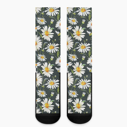 Watercolor Daisy Flower Pattern Print Crew Socks