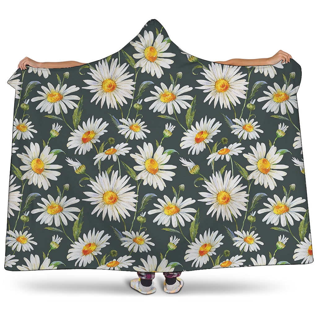 Watercolor Daisy Flower Pattern Print Hooded Blanket