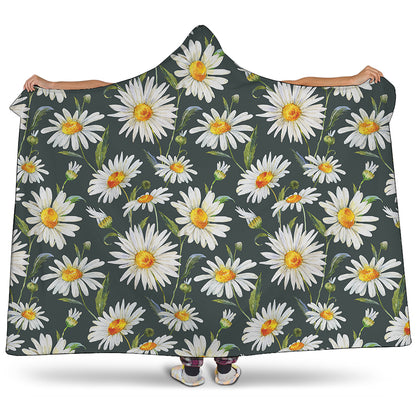 Watercolor Daisy Flower Pattern Print Hooded Blanket