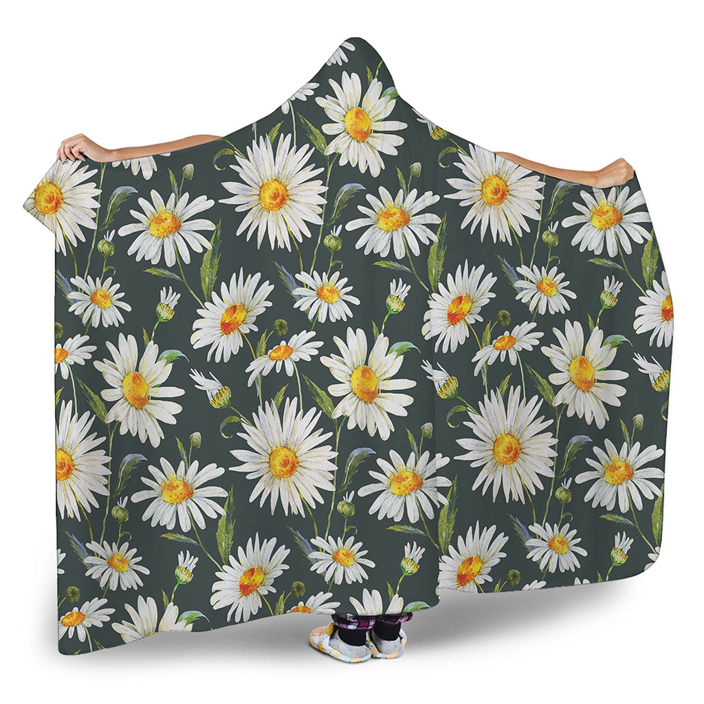 Watercolor Daisy Flower Pattern Print Hooded Blanket