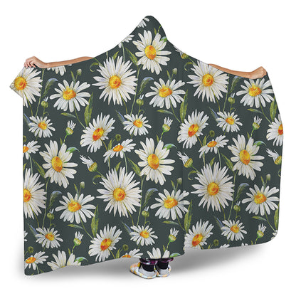 Watercolor Daisy Flower Pattern Print Hooded Blanket