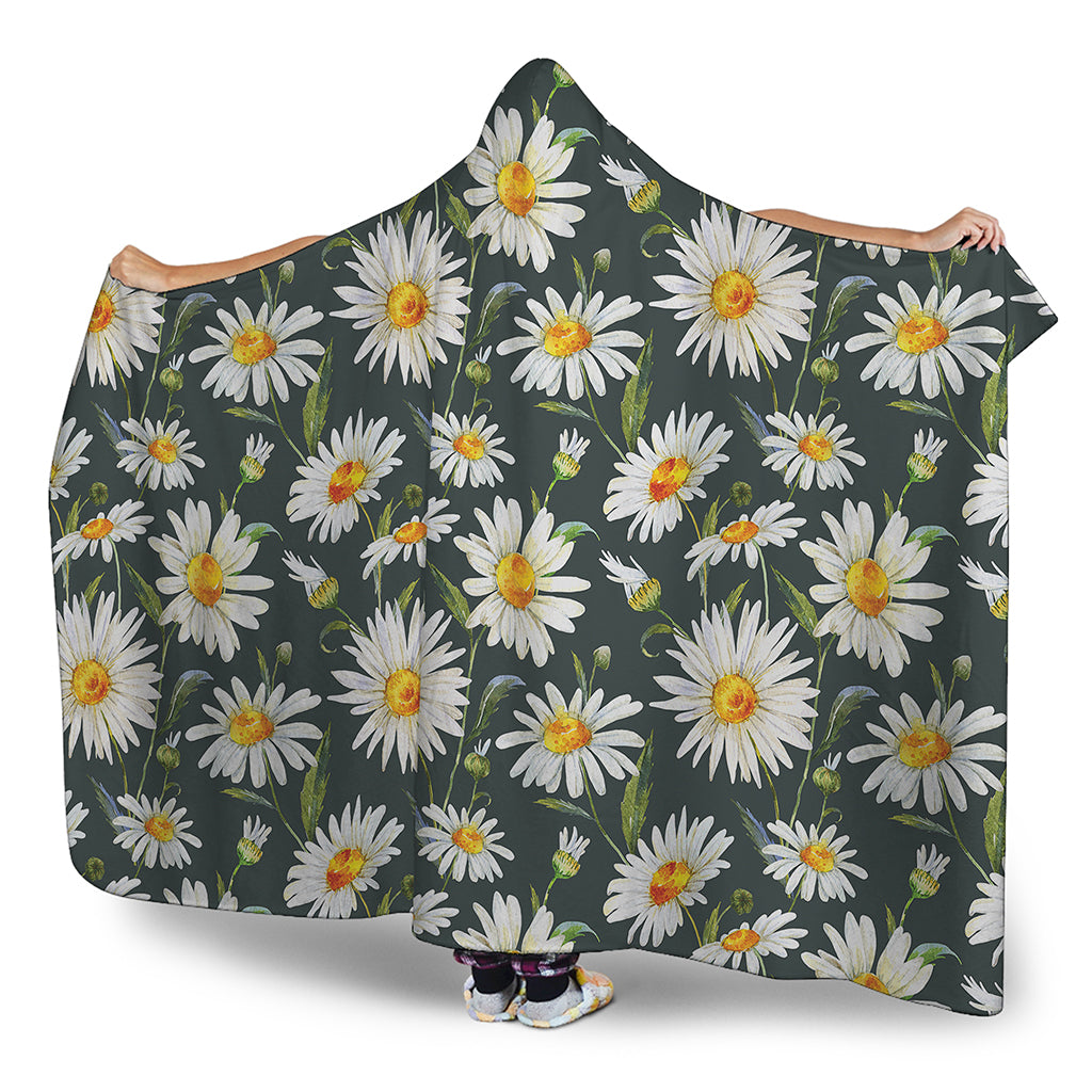 Watercolor Daisy Flower Pattern Print Hooded Blanket