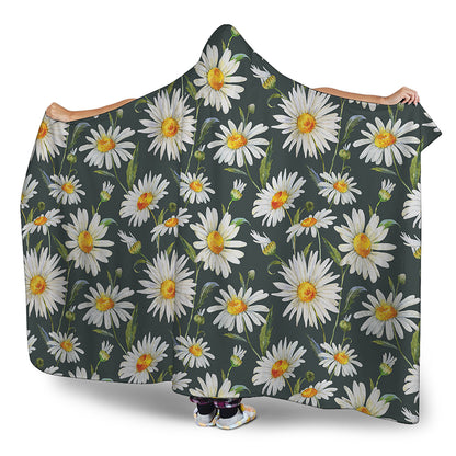 Watercolor Daisy Flower Pattern Print Hooded Blanket