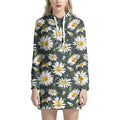 Watercolor Daisy Flower Pattern Print Pullover Hoodie Dress