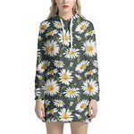 Watercolor Daisy Flower Pattern Print Hoodie Dress