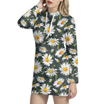Watercolor Daisy Flower Pattern Print Hoodie Dress