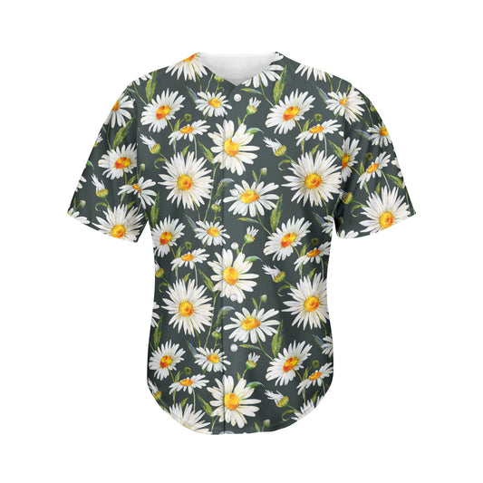 Watercolor Daisy Flower Pattern Print Men's Baseball Jersey