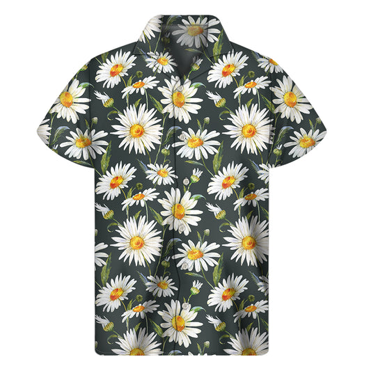 Watercolor Daisy Flower Pattern Print Men's Short Sleeve Shirt