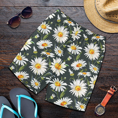 Watercolor Daisy Flower Pattern Print Men's Shorts