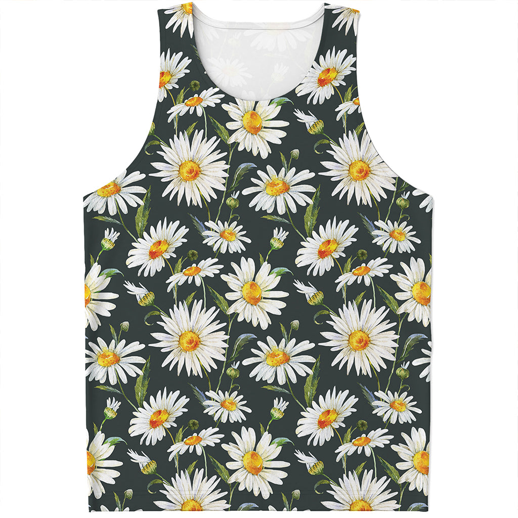 Watercolor Daisy Flower Pattern Print Men's Tank Top