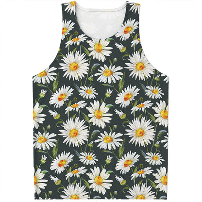 Watercolor Daisy Flower Pattern Print Men's Tank Top