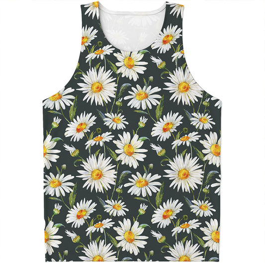 Watercolor Daisy Flower Pattern Print Men's Tank Top