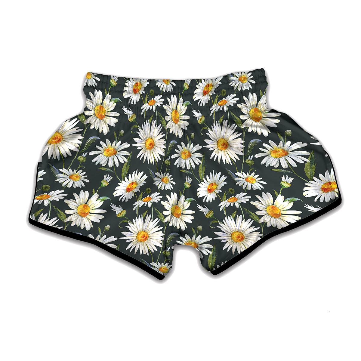 Watercolor Daisy Flower Pattern Print Muay Thai Boxing Shorts