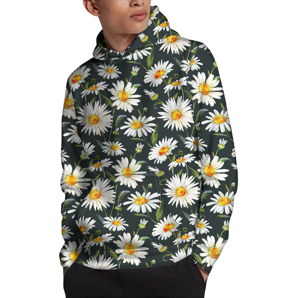 Watercolor Daisy Flower Pattern Print Pullover Hoodie