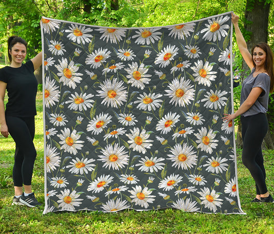 Watercolor Daisy Flower Pattern Print Quilt