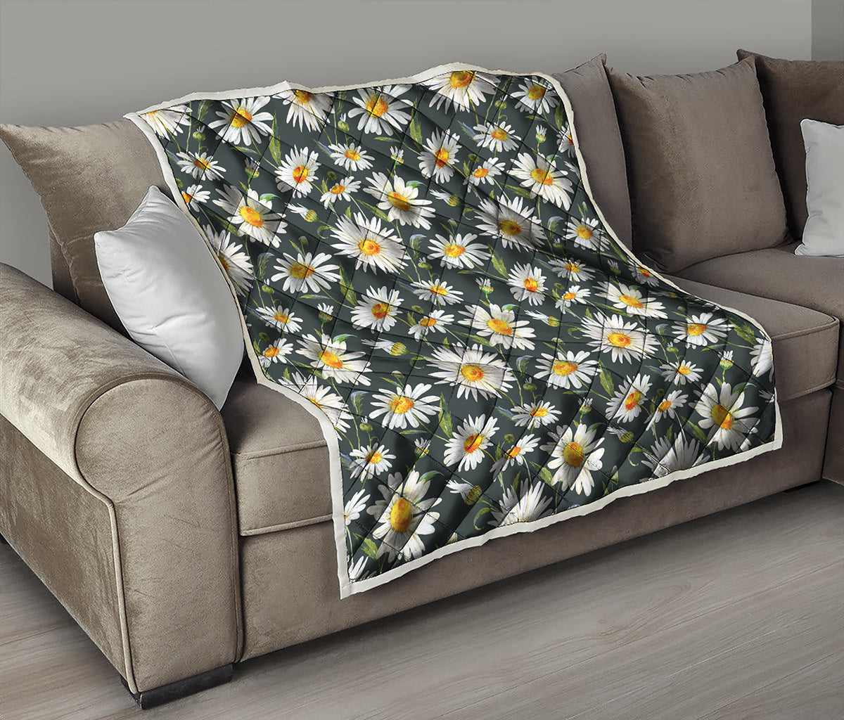 Watercolor Daisy Flower Pattern Print Quilt