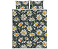 Watercolor Daisy Flower Pattern Print Quilt Bed Set