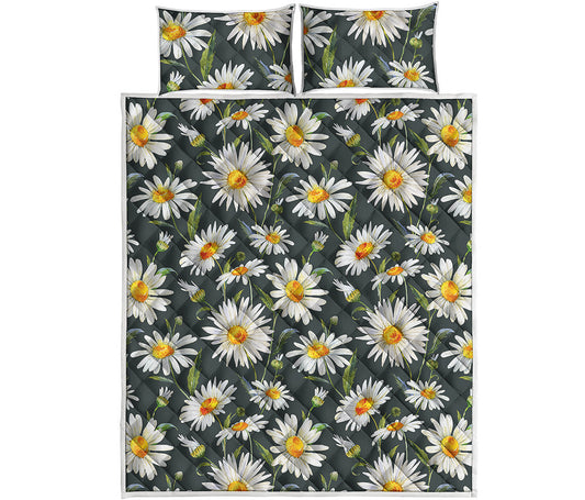 Watercolor Daisy Flower Pattern Print Quilt Bed Set