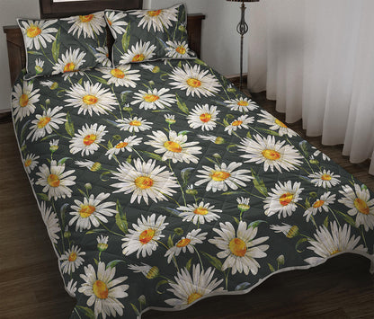 Watercolor Daisy Flower Pattern Print Quilt Bed Set