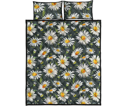 Watercolor Daisy Flower Pattern Print Quilt Bed Set