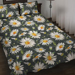 Watercolor Daisy Flower Pattern Print Quilt Bed Set