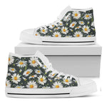 Watercolor Daisy Flower Pattern Print White High Top Shoes